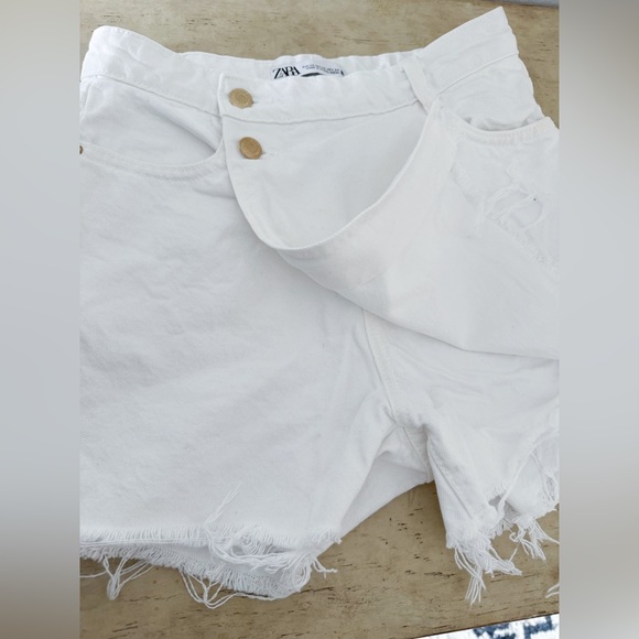 Zara fringed skort shorts XS frayed raw hem in white - Picture 6 of 8